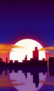 Preview wallpaper city, sun, sunset, reflection, art, vector