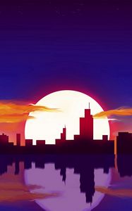 Preview wallpaper city, sun, sunset, reflection, art, vector