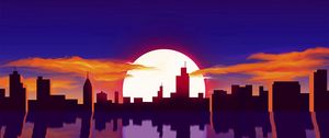 Preview wallpaper city, sun, sunset, reflection, art, vector