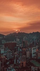 Preview wallpaper city, sunset, aerial view, skyscrapers, sky, hong kong