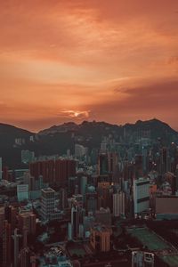 Preview wallpaper city, sunset, aerial view, skyscrapers, sky, hong kong