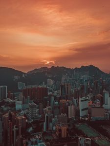 Preview wallpaper city, sunset, aerial view, skyscrapers, sky, hong kong