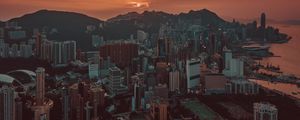 Preview wallpaper city, sunset, aerial view, skyscrapers, sky, hong kong