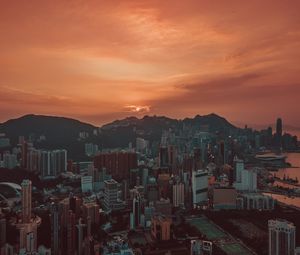 Preview wallpaper city, sunset, aerial view, skyscrapers, sky, hong kong