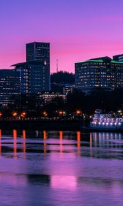 Preview wallpaper city, sunset, evening, river