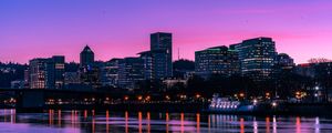 Preview wallpaper city, sunset, evening, river