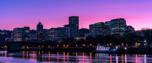 Preview wallpaper city, sunset, evening, river