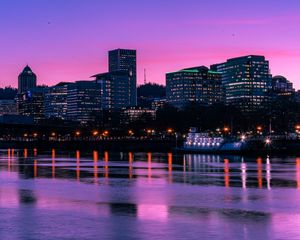 Preview wallpaper city, sunset, evening, river