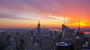 Preview wallpaper city, sunset, evening, tower