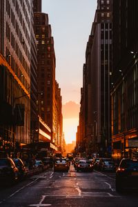 Preview wallpaper city, sunset, new york, buildings, cars