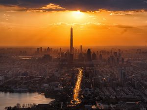 Preview wallpaper city, sunset, skyscrapers, tianjin, china