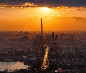 Preview wallpaper city, sunset, skyscrapers, tianjin, china