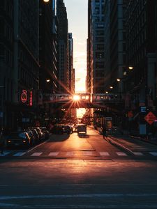 Preview wallpaper city, sunset, street, buildings