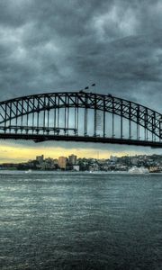 Preview wallpaper city, sydney, australia, bridge, river, sky, clouds