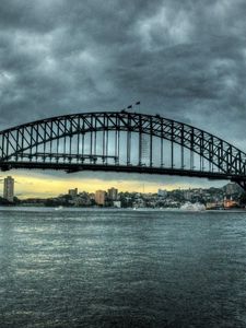 Preview wallpaper city, sydney, australia, bridge, river, sky, clouds