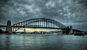 Preview wallpaper city, sydney, australia, bridge, river, sky, clouds