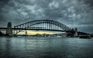 Preview wallpaper city, sydney, australia, bridge, river, sky, clouds