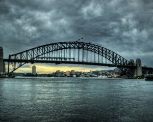 Preview wallpaper city, sydney, australia, bridge, river, sky, clouds