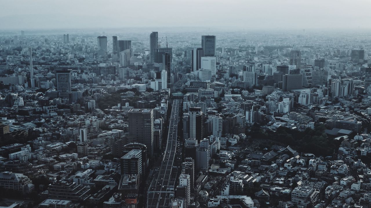Wallpaper city, top view, buildings, road, tokyo, japan