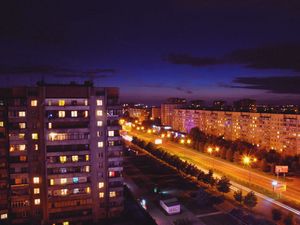 Preview wallpaper city, top view, city lights, night, light, road, building