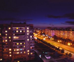 Preview wallpaper city, top view, city lights, night, light, road, building