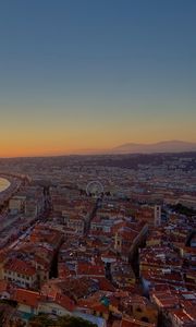 Preview wallpaper city, top view, sunset, sea, buildings