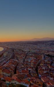 Preview wallpaper city, top view, sunset, sea, buildings