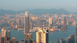Preview wallpaper city, tower, buildings, river
