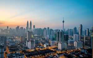 Preview wallpaper city, tower, buildings, sky