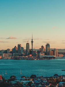 Preview wallpaper city, tower, buildings, sea, port