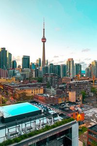 Preview wallpaper city, tower, buildings, architecture, roofs, canada