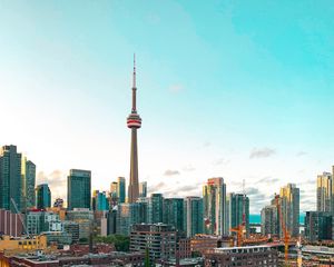 Preview wallpaper city, tower, buildings, architecture, roofs, canada