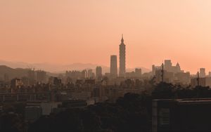 Preview wallpaper city, tower, buildings, cityscape, twilight