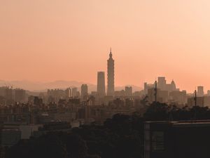 Preview wallpaper city, tower, buildings, cityscape, twilight