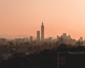 Preview wallpaper city, tower, buildings, cityscape, twilight