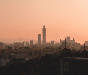 Preview wallpaper city, tower, buildings, cityscape, twilight