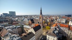 Preview wallpaper city, tower, buildings, architecture, aerial view
