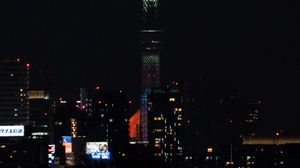 Preview wallpaper city, tower, buildings, night, dark