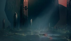 Preview wallpaper city, tower, future, gloomy