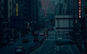 Preview wallpaper city, tower, road, cars