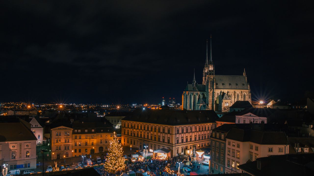 Wallpaper city, tower, roofs, night city, night