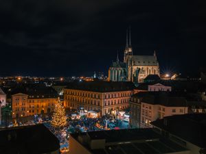 Preview wallpaper city, tower, roofs, night city, night