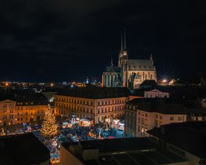 Preview wallpaper city, tower, roofs, night city, night