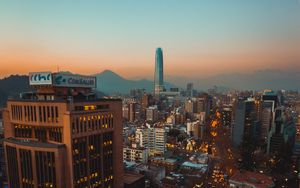 Preview wallpaper city, tower, skyscrapers, buildings, road