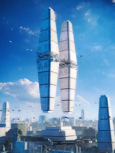 Preview wallpaper city, towers, buildings, architecture, fantasy
