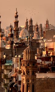 Preview wallpaper city, towers, roofs, architecture, aerial view, vintage