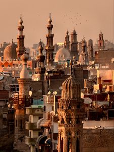 Preview wallpaper city, towers, roofs, architecture, aerial view, vintage