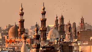 Preview wallpaper city, towers, roofs, architecture, aerial view, vintage