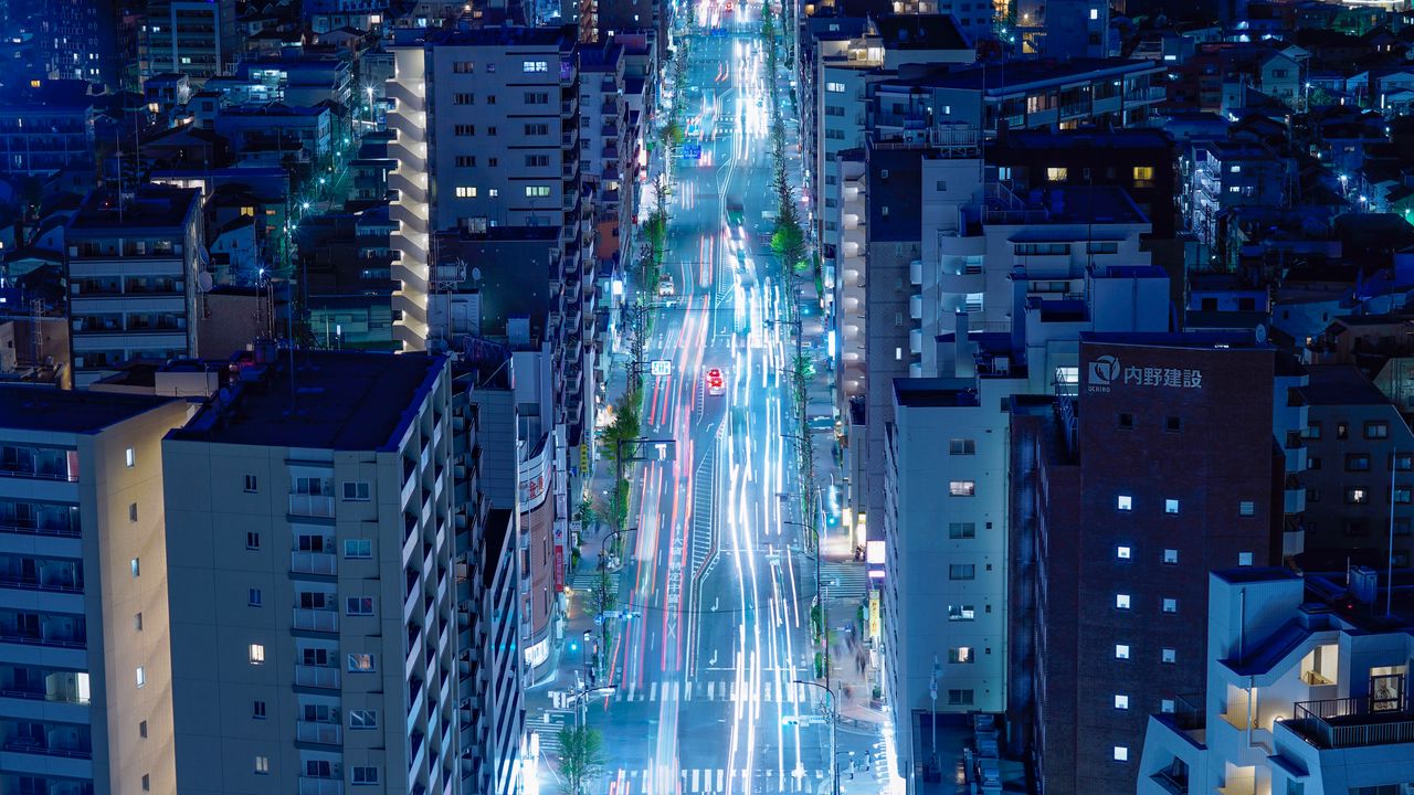 Wallpaper city, traffic, lights, street, night, megalopolis, tokyo