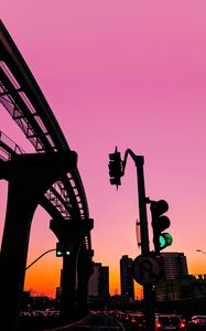 Preview wallpaper city, traffic, sunset, traffic light, sky